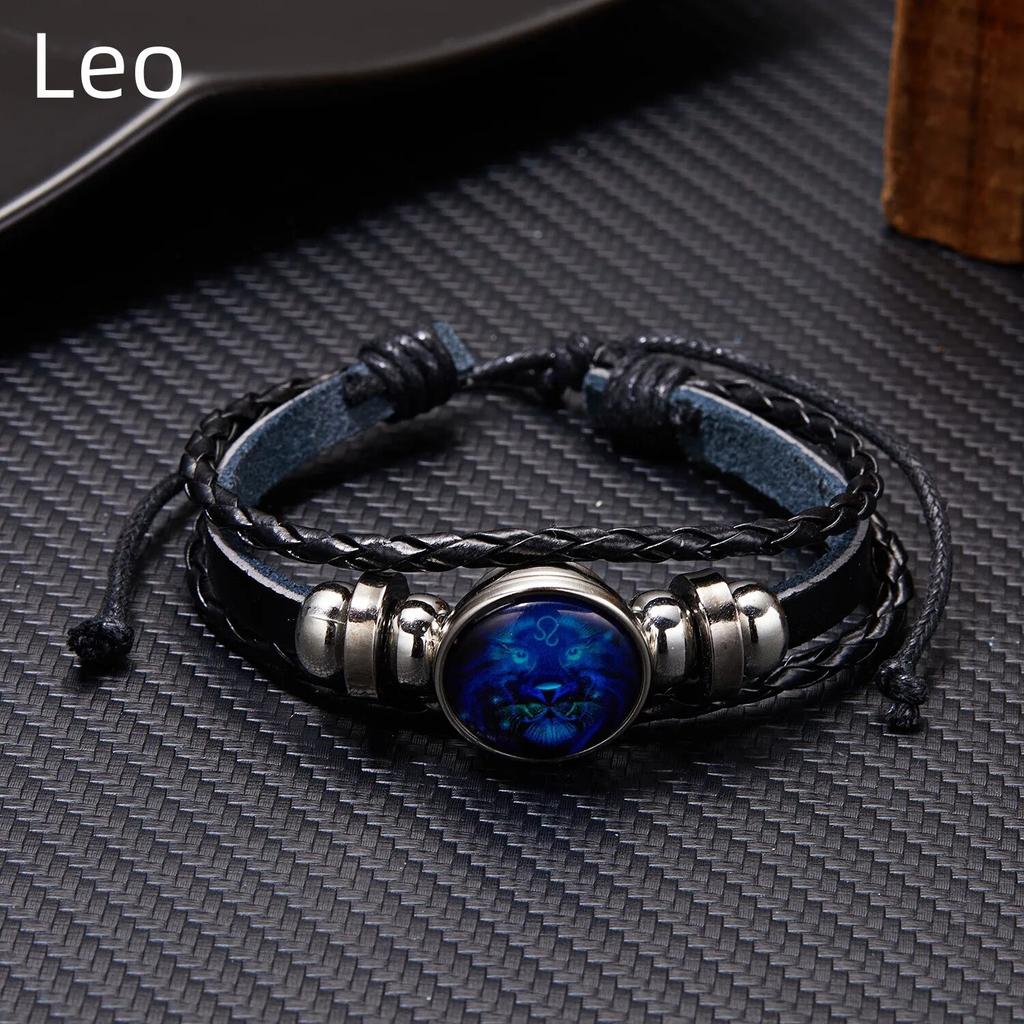 12 Sternbilder Sternzeichen Charm Leuchtende Armbänder Herren Damen Vintage Mehrschichtiges Wickelarmband Lederarmband & Armreif Geburtstagsgeschenk