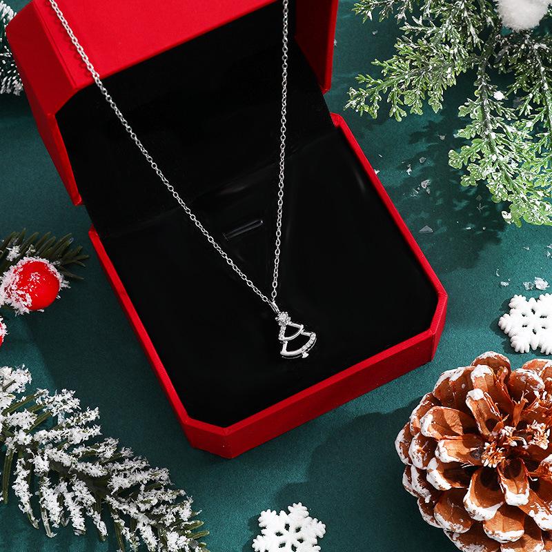 Women's Christmas Tree Zircon Necklace - Versatile, Non-Fading Clavicle Chain with Simple Hollow Design