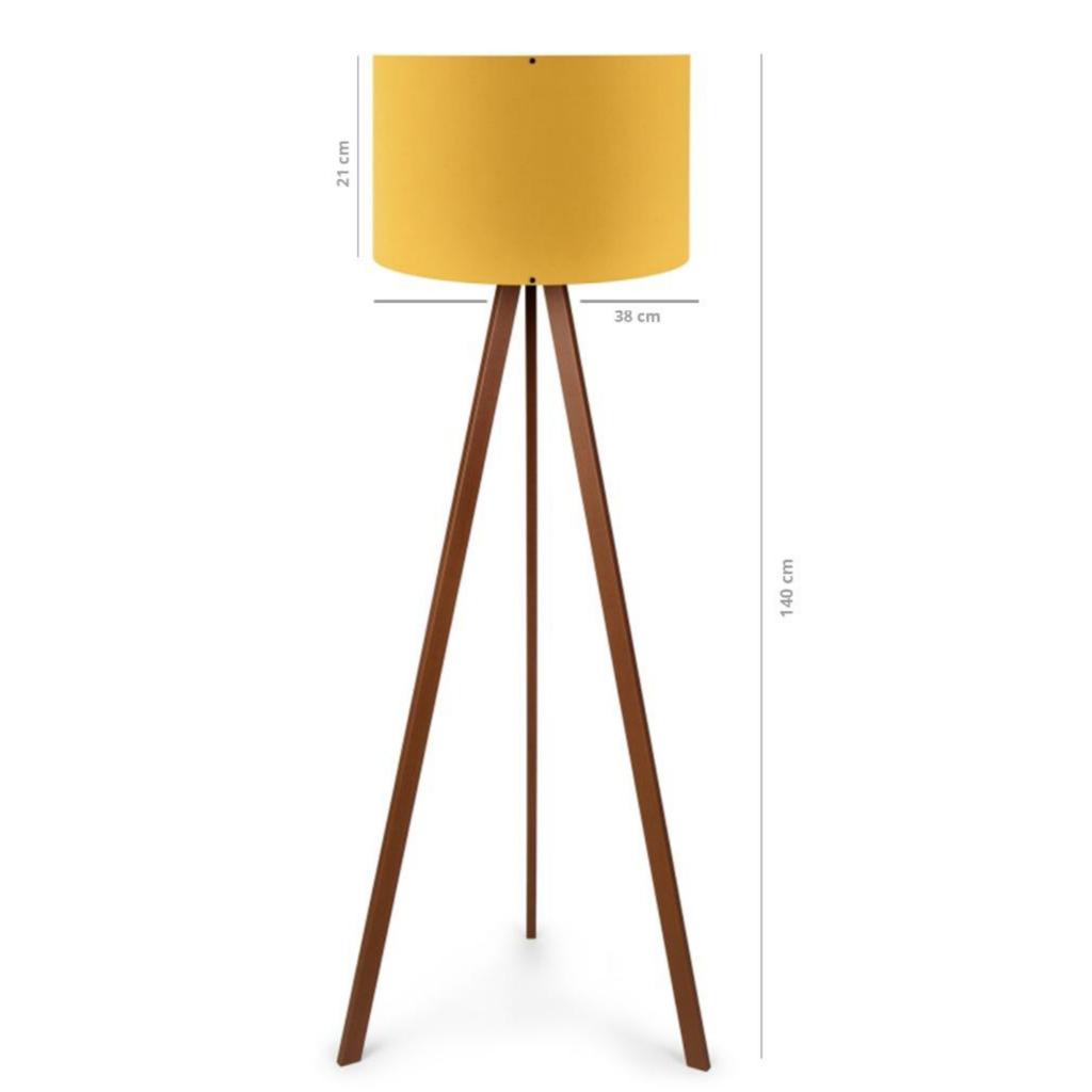 Pratik Ahşap Tripod Ayak Sarı Başlık Lambader Salon Yatak Odası Köşe Lambası