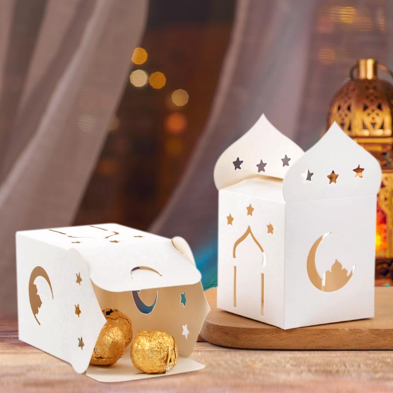 5-20pcs Eid Mubarak Candy Boxes Hollow Star Moon Cookie Gift Packaging Box Ramadan Islamic Muslim Party Decoration Supplies