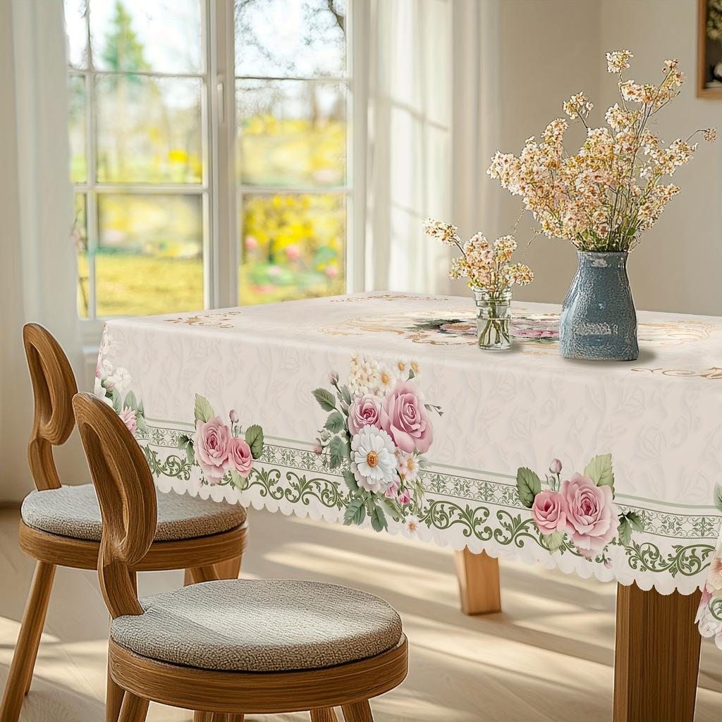 Romantische Vintage Tischdecke mit Blumendruck Tischdecke