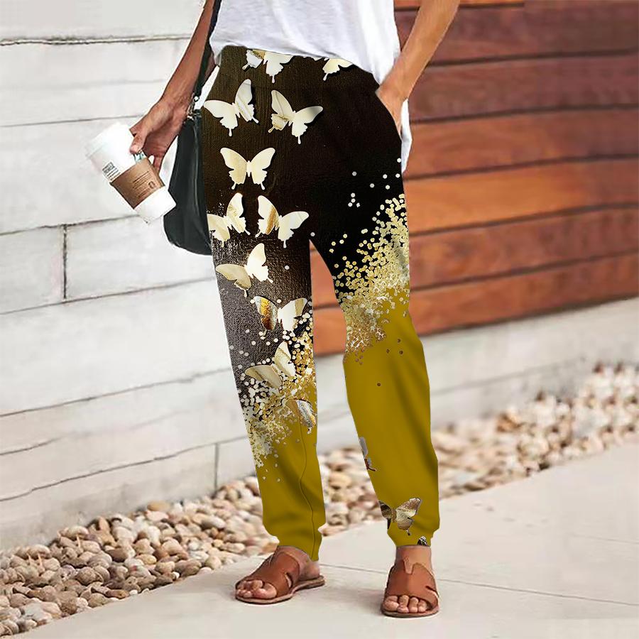 

Женские брюки с блестящим принтом, на шнуровке, с эластичной талией, свободные, повседневные длинные брюки, брюки с карманами 8XL