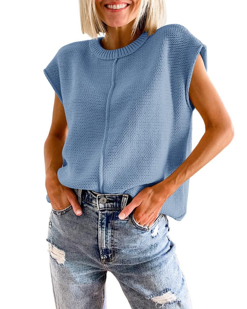 Damen ärmelloses Oberteil Mode lässig Rundhalsausschnitt locker gestrickter Pullover Weste für Damen