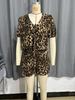 Spring New Arrival: Women's Leopard Print Short Sleeve Shorts Set