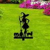 Spooky Halloween Garden Stakes Set with Witch Pumpkin and Black Cat Silhouettes - Metal Outdoor Decor for Lawn and Yard