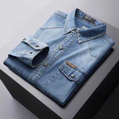 Autumn Men's Denim Shirt Long Sleeved Casual Retro Shirt
