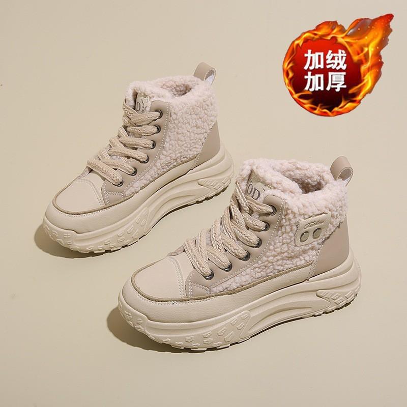 

Velvet High-top Snow Boots Women Korean Style All-matching Thick Sole Height-increasing Warm Cotton Ankle 40
