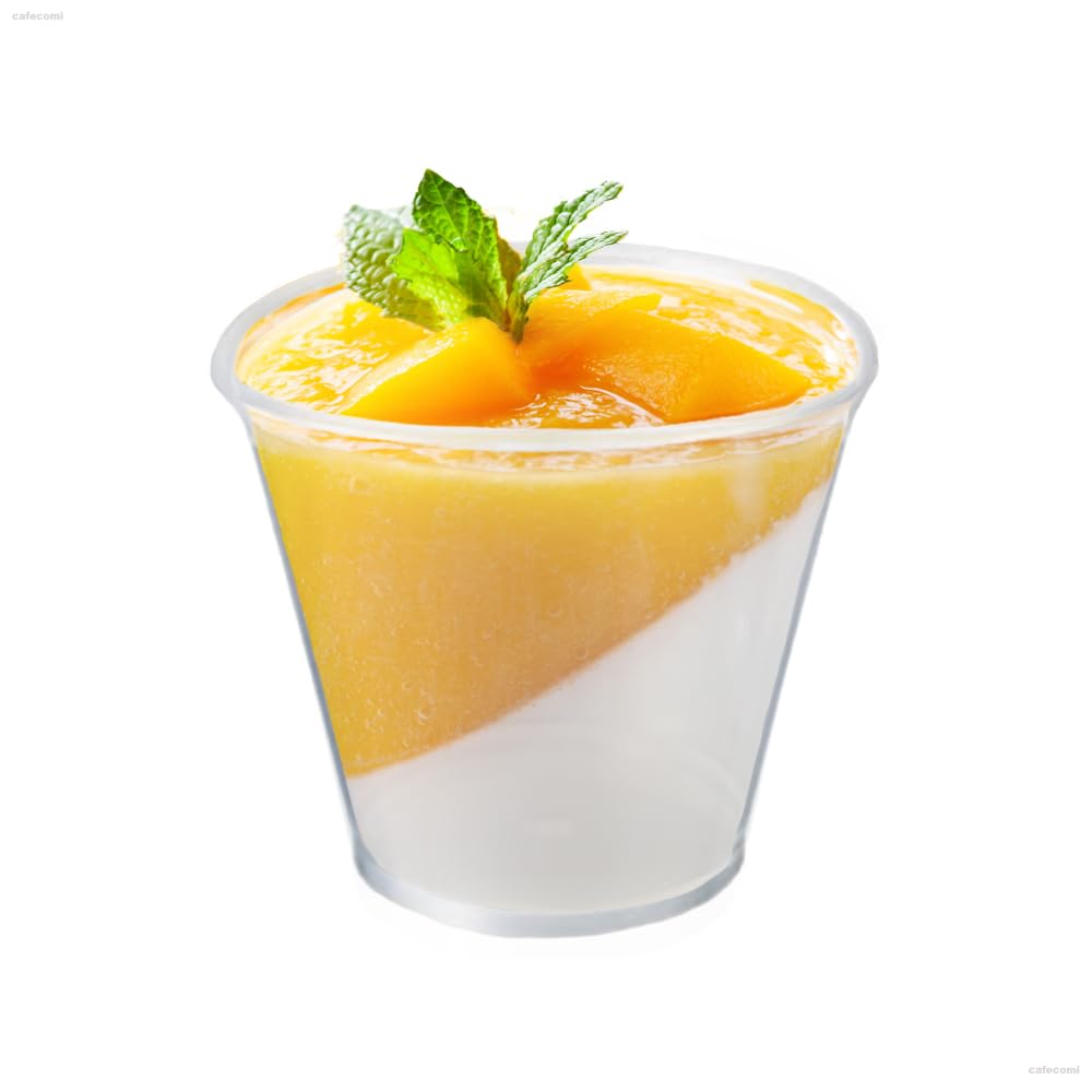 [Set of 50] Cafecomi Dessert Cups, Milky White, 110ml with Flat Lids