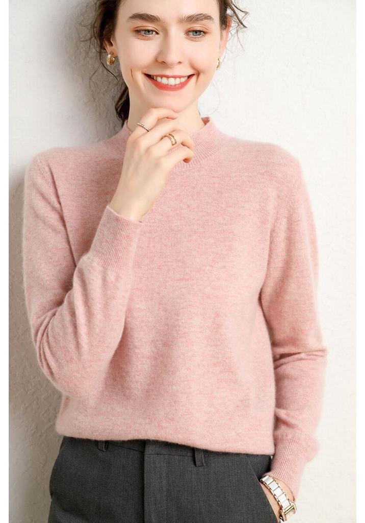 Women's Classic Cashmere Half-High Neck Knit Sweater - Thick, Warm, and Loose Fitting Base Layer Top