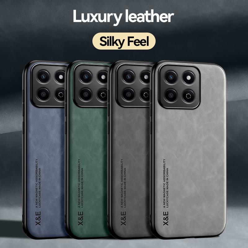 KEYSION Luxury Retro PU Leather Case for HONOR X7c Soft Silicone+PC Shockproof Phone Back Cover for Huawei Honor 200 Smart 5G