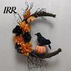 Decorative Accents for Home Halloween Door Sign, Artificial Floral Branch Crow Moon Wall Hanger with Indoor Outdoor Holiday Decor Bird, Spooky Window