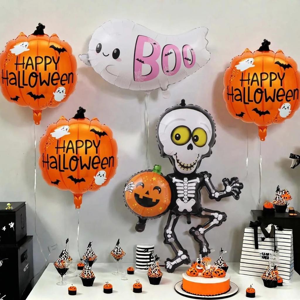 Halloween Party Decoration Cartoon Skull Pumpkin Ghost Design Aluminum Foil Balloons For Spooky Night Celebration