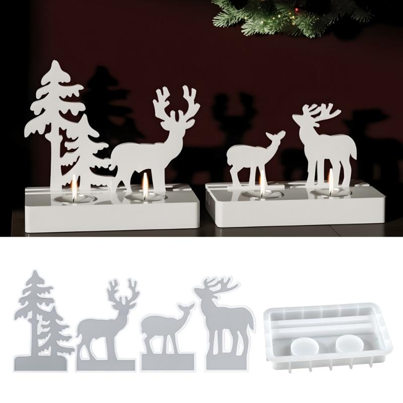 Reindeer Ornament Silicone Crafting Mold Flexible Capacity Christmas Tree Decoration Candle Holder Making Tool