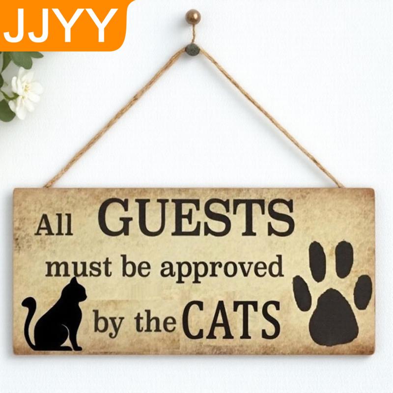 

Деревянная табличка в пасторальном стиле с кошкой, декор для дома, настенная табличка, подарок для любителя кошек, декоративная подвесная табличка