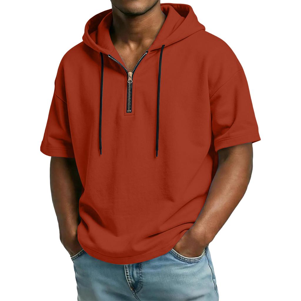 Herren Casual Kapuzenpullover mit Reißverschluss und kurzen Ärmeln