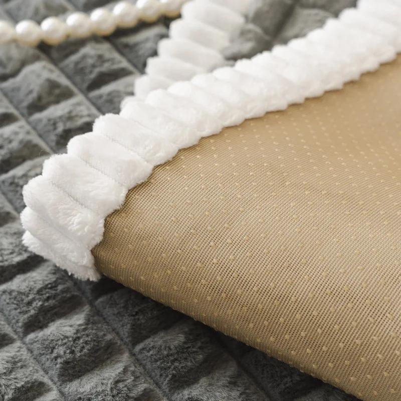 Square Grid Sofa Towel Pad Thicken Plush Sofa Cover Warmth Armrest Backrest Towel Anti Slip Sofa Slipcovers Home Decor Washable