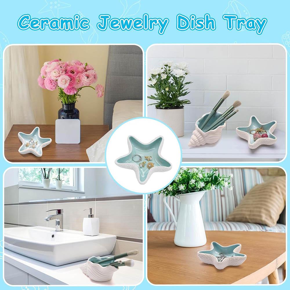 Jewelry Dish Tray For Coastal Beach Room Decor,Cute Ceramic Ring Holder Gift,Decorative Trinket Jewelry Organizer Tray for Rings