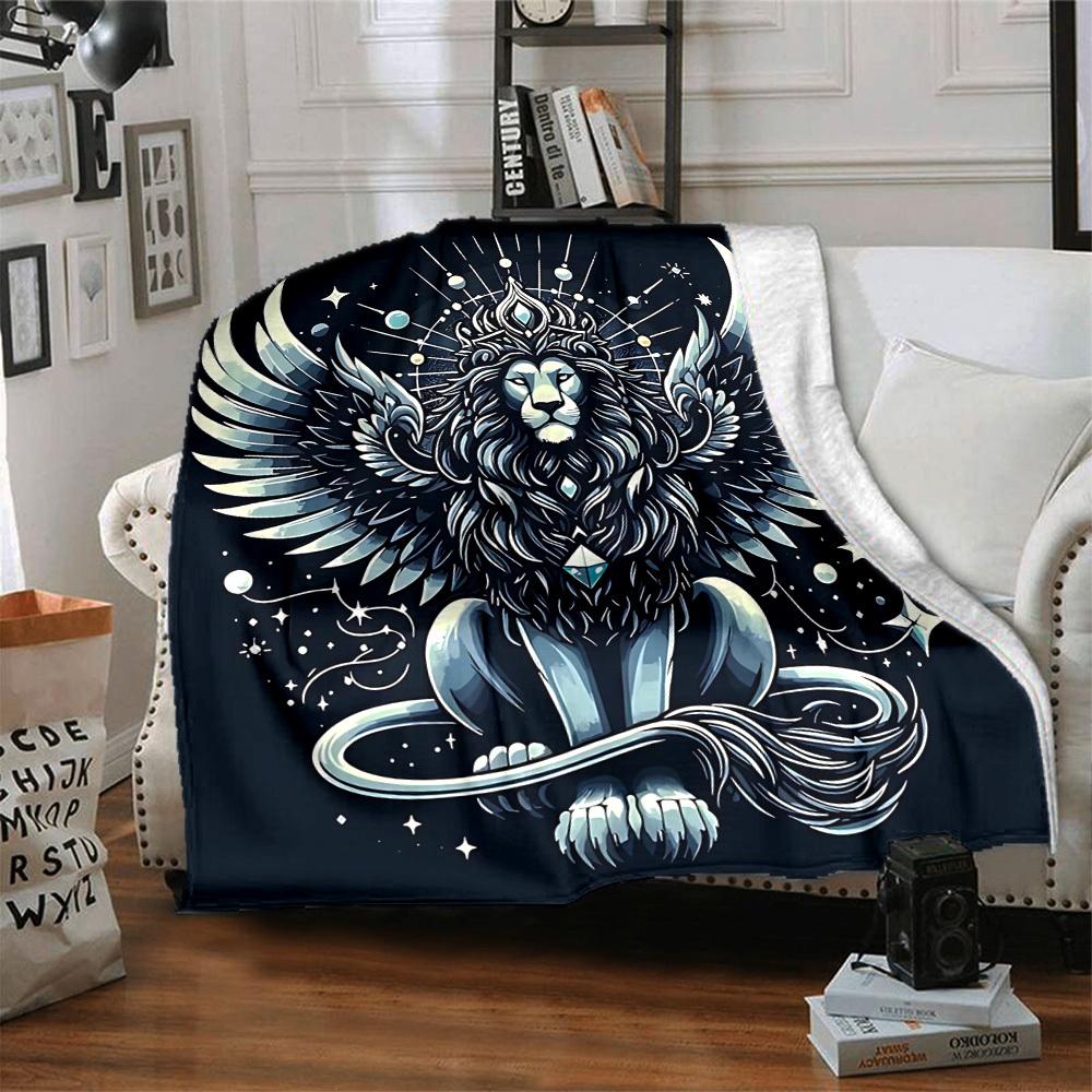 1pc Winged Lion Print Blanket   Lightweight Flannel Throw Blanket For Sofa, Bed, Living Room, Office, Outdoor Travel, Camping