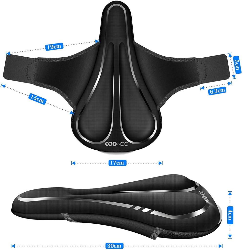 COOWOO Bicycle Saddle Extra Thick Memory Foam Saddle Cushion for Comfortable Shock and Reflective Strips for Road Mountain and Cross Bikes Cover,