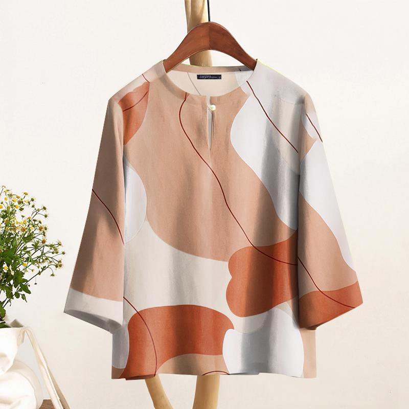 

ZANZEA Женская повседневная блузка свободного кроя с геометрическим принтом и рукавом 3/4 5XL