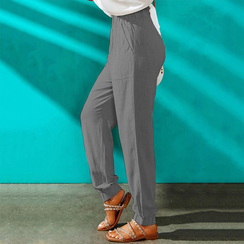 Dámská móda Ležérní letní vysoký pas Dlouhé kalhoty s volnou kapsou