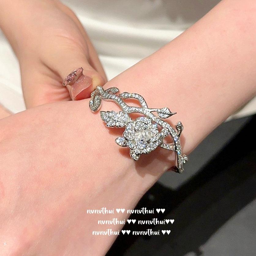 Bracelet Fleur Gemme Amour Lumineux, Ensemble Bague Bracelet Zircon Multicoupes Plaqué Or 18K Rose Scintillant Diamant