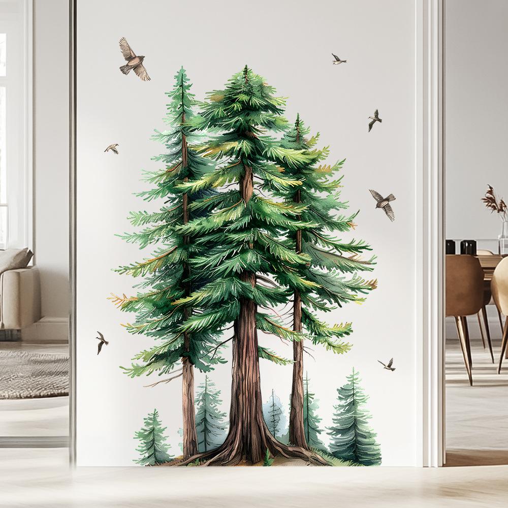 Nature-inspired Redwood Forest Wall Stickers, Fresh Botanical Scene Self-Adhesive Removable Decals for Home Wall Decoration