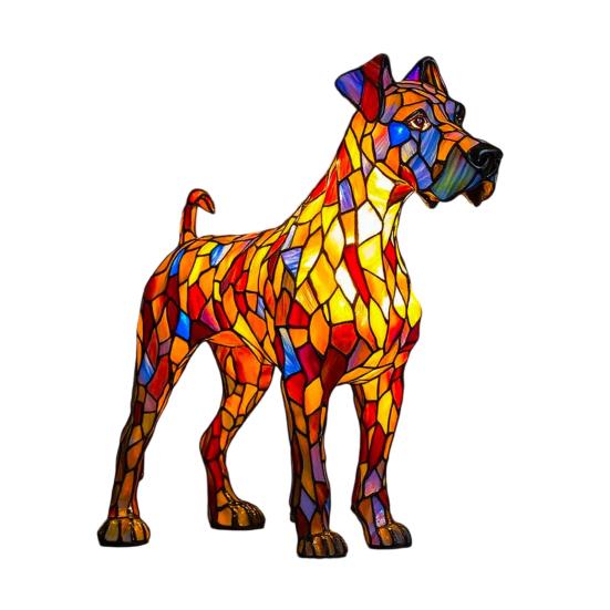Dog Table Lamp Stained Glass Style Resin Greyhound Night Light 3D Animal-Themed LED Bedside Lamp for Kids' Room Bedroom Decor Dog Lovers Gift