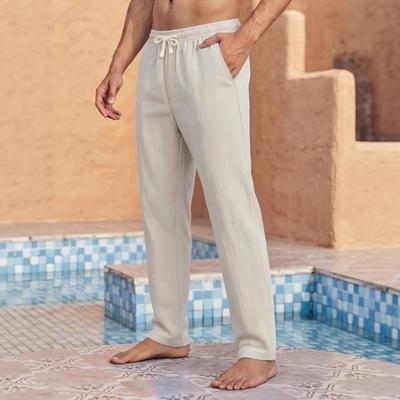 Men Light Gray Drawstring Waist Casual Straight Leg Pants