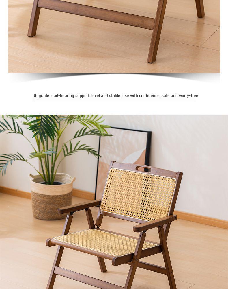 Vintage Style Portable Foldable Rattan Chair with Backrest for Home, Balcony, and Outdoor Leisure