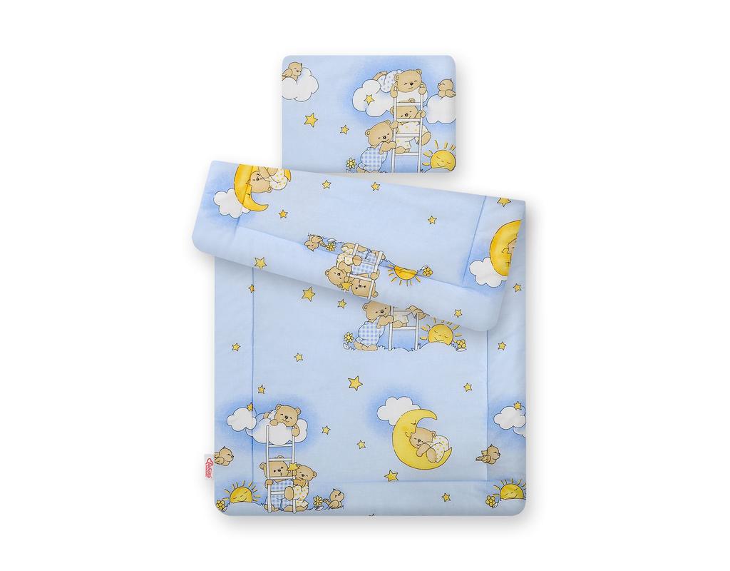 Baby bedding set with filling, 2 pieces, 75x100cm NEWBORN - blue teddy bears in clouds