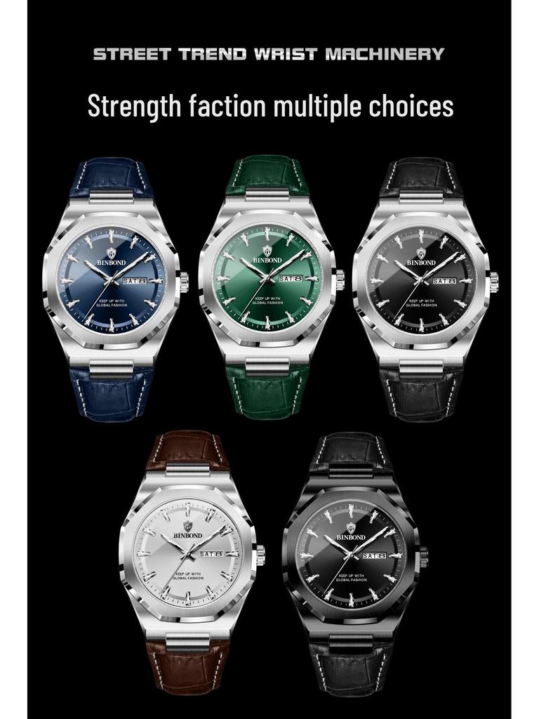 Binbang Men's Luminous Waterproof Quartz Watch with Calendar - Trendy Korean Style