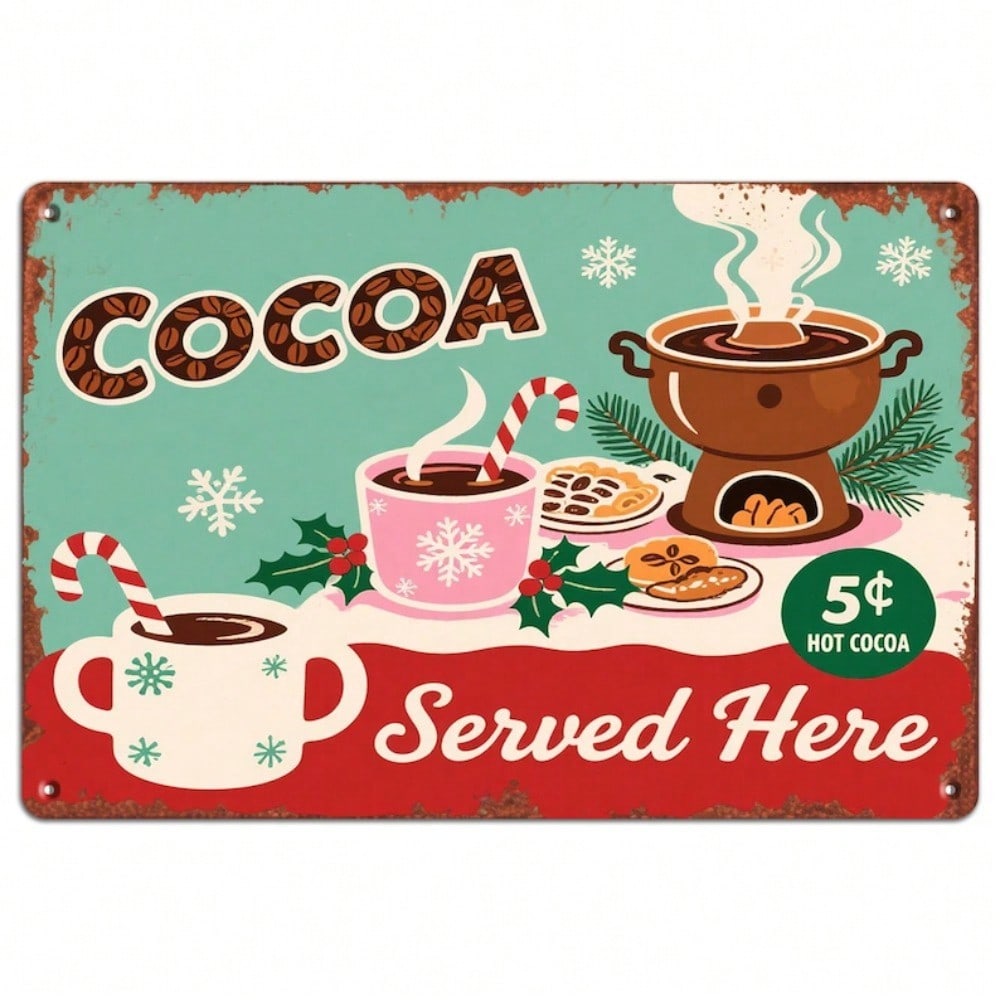 Vintage Hot Cocoa Retro Tin Sign Christmas Kitchen Wall Art Bar Cafe Decor 20x30