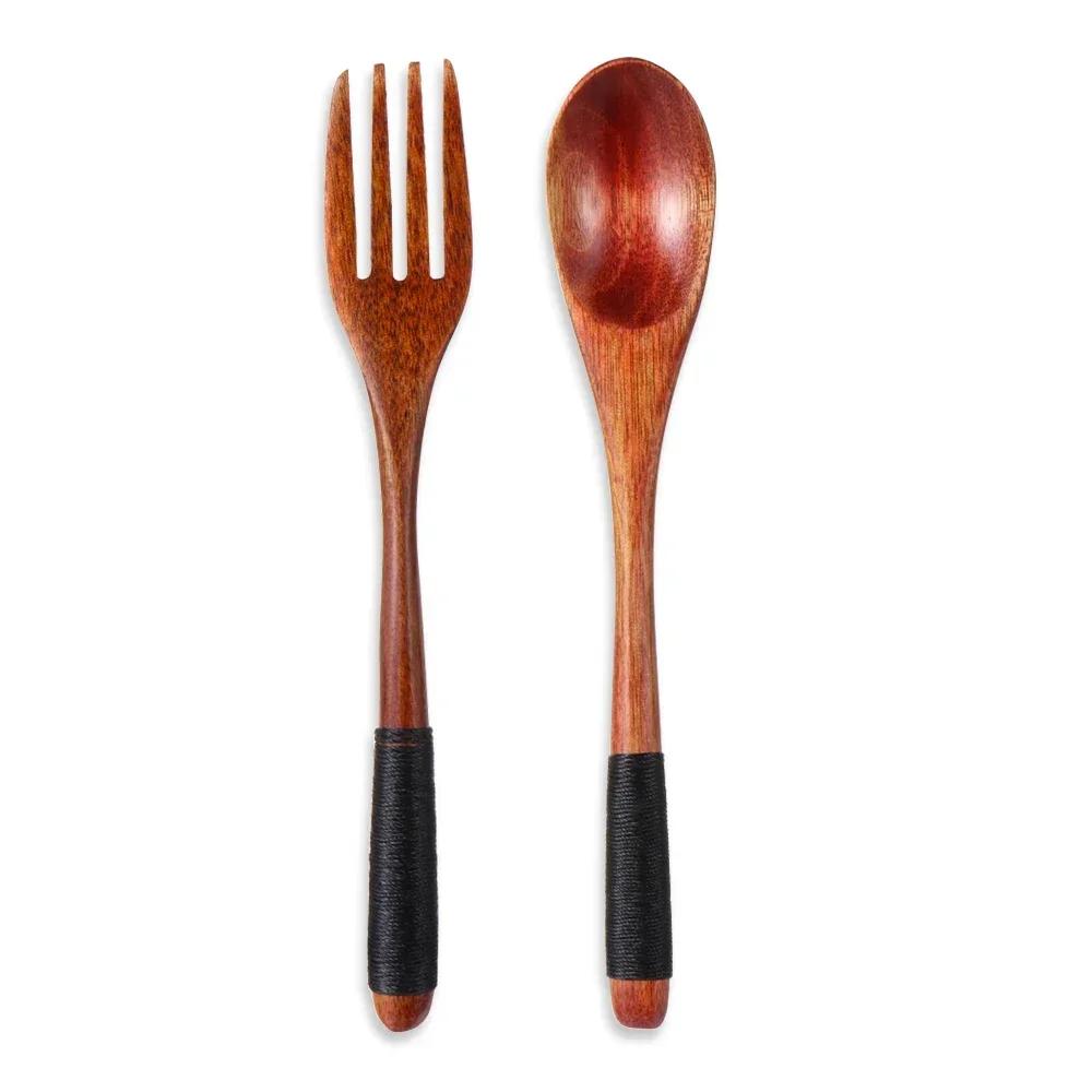 Houten Bestekset Lepel Vork Mes Herbruikbaar Hout Bamboe Bestek Met Tas Draagbaar Eetgerei Tafelgerei Student Lunch Benodigdheden