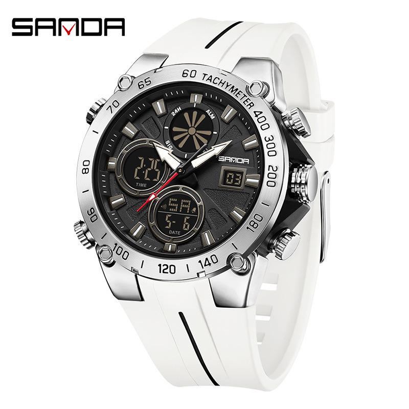 SANDA Men's Fashion Sports Dual Display Electronic Watch – Multifunction Timer, Alarm, Luminous, Waterproof.