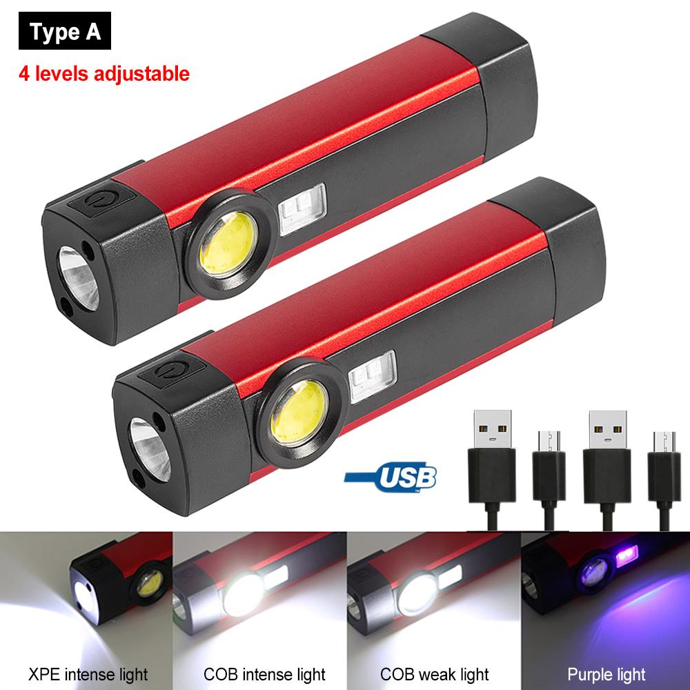 Portable 4 /5 Modes COB Flashlight Magnetic UV Torch USB Rechargeable LED Work Light  XPE Hanging Hook Lamp For Outdoor Camping