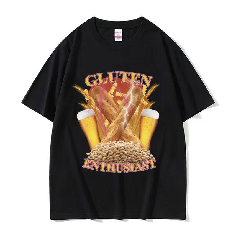 Funny Gluten Enthusiast Meme Graphic T Shirt Mens Fashion Cotton Short Sleev Tshirts ONeck Loose Oversized Tshirt Streetwear