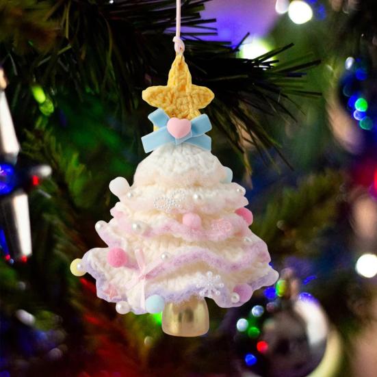 Knitted Christmas Tree Ornament Colorful Multi-Layered Crochet Christmas Tree Decoration with Bell And Star Top for Holiday Home Decor