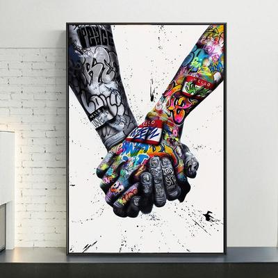 Amantes de mãos dadas graffiti arte lona cartazes e impressões abstratas pinturas de arte de rua na parede fotos de arte decoração de casa