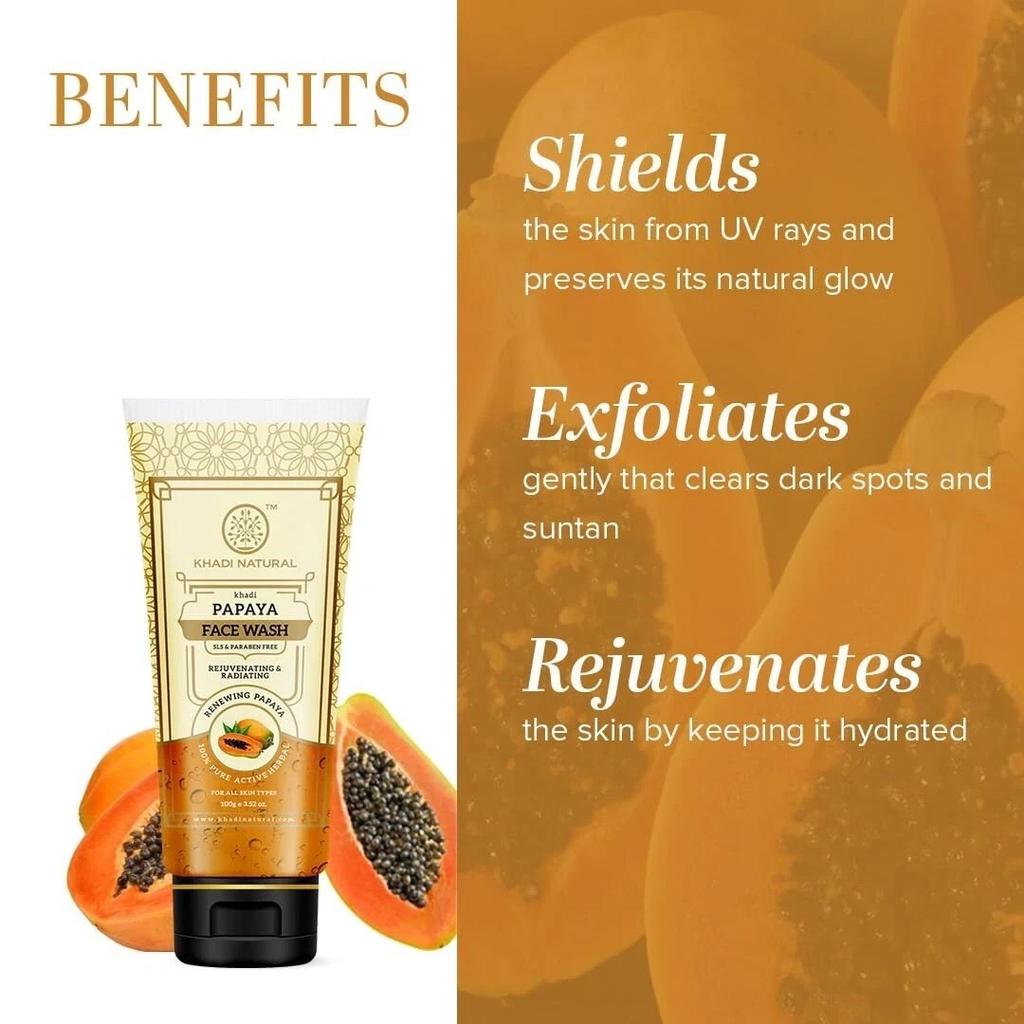 Khadi Natural Papaya Face Wash for Glowing & Healthy Skin, Paraben Free 100ml