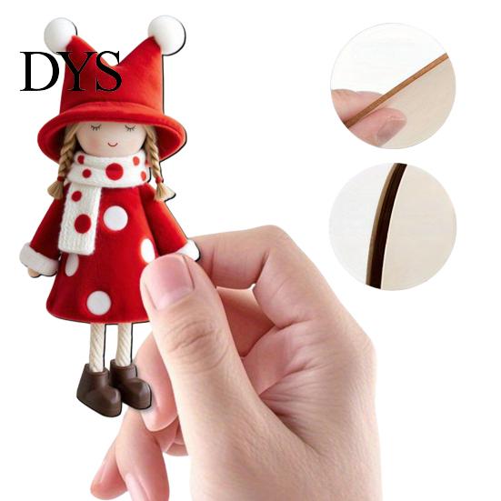Seasonal Tree Hanging Tags Red And White Doll Pendants for Christmas Tree, Decorative Wooden Girls Natural Wood Craft Decor Ornament, Ornaments