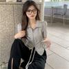 Irregular Thin Polo Collar Shoulder T-shirt Women's Summer Design Sense Niche Double Zipper Short Sleeve Spice Girl Short Top