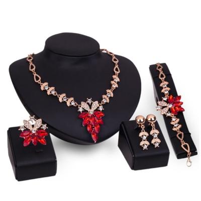 Women Rhinestone Grape Pendant Necklace Stud Earrings Ring Bracelet Jewelry Set