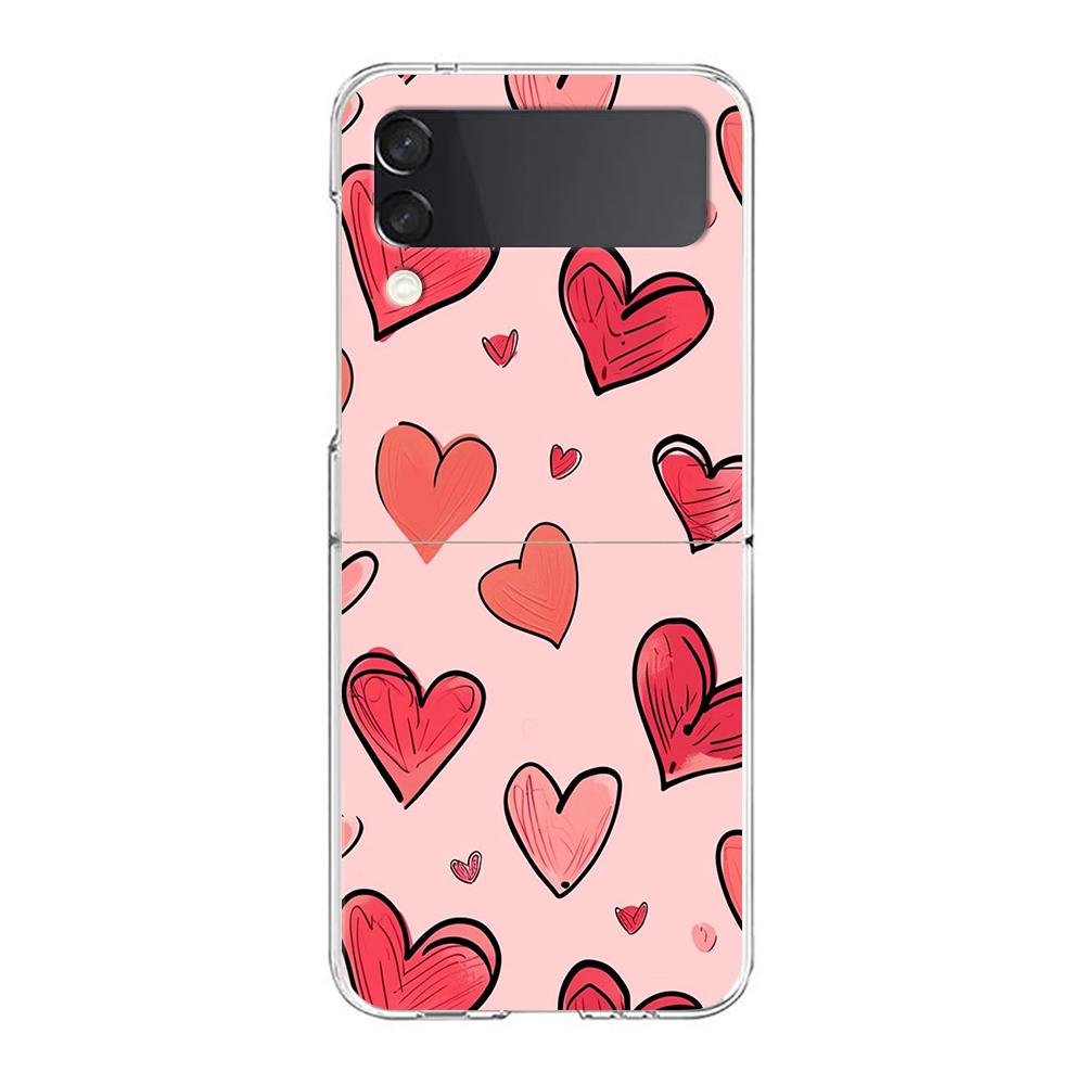 Colorful Love Heart Phone Case For Samsung Galaxy Z Flip 3 4 5 Hard Folding Clear PC Bumper For Samsung Z Flip 6 Back Cover