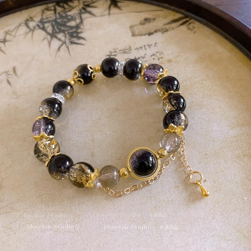 Guochao Black Glazed Beaded Bracelet Fashion Personality Temperament Bracelet Niche High-end Jewelry Women