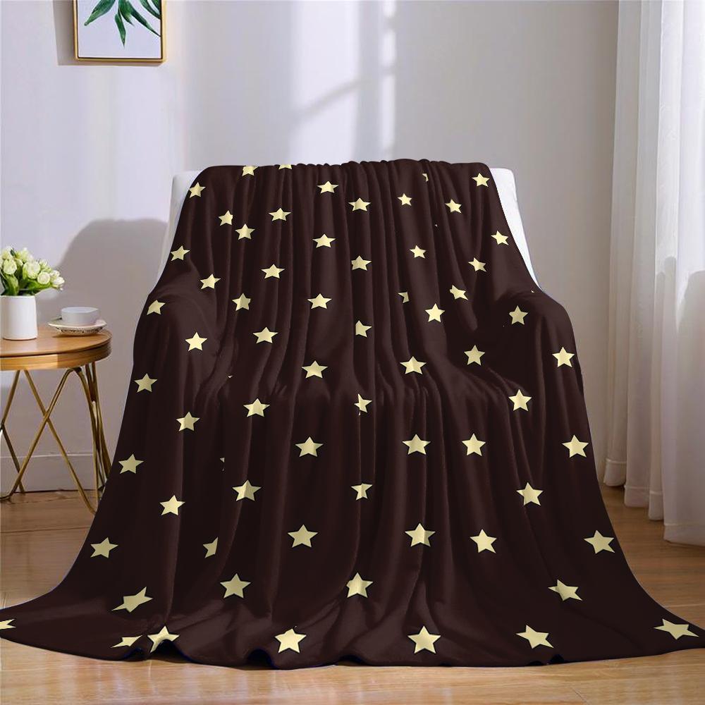 Star Studded Dark Brown Flannel Blanket Warm Soft Halloween Christmas Couch Warm Cozy Decorative Decor Gift For All Season