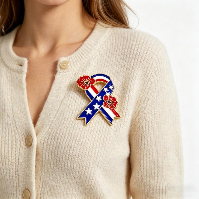Elegant Golden Papaver Flower Brooch With Adjustable Bowknot Vintage Fashion Metal Pin For Independence Day And Casual Outfits
