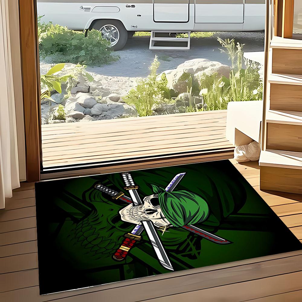 RV Camping Mat,Anime-Style Print with Three Long Knives Stabbed into a Skull Wearing a Pirate Bandana,Suitable for Outdoor Camping,Picnics,L