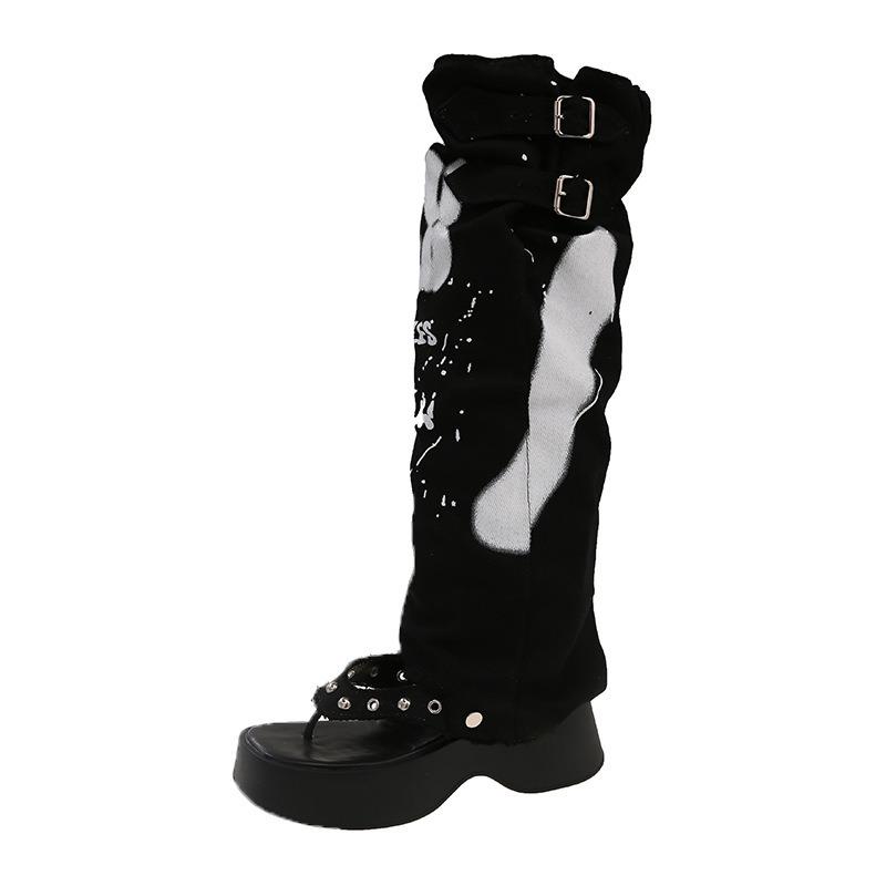 Alphabet graffiti canvas trousers pleated stacking boots niche design boots women's new cool boots