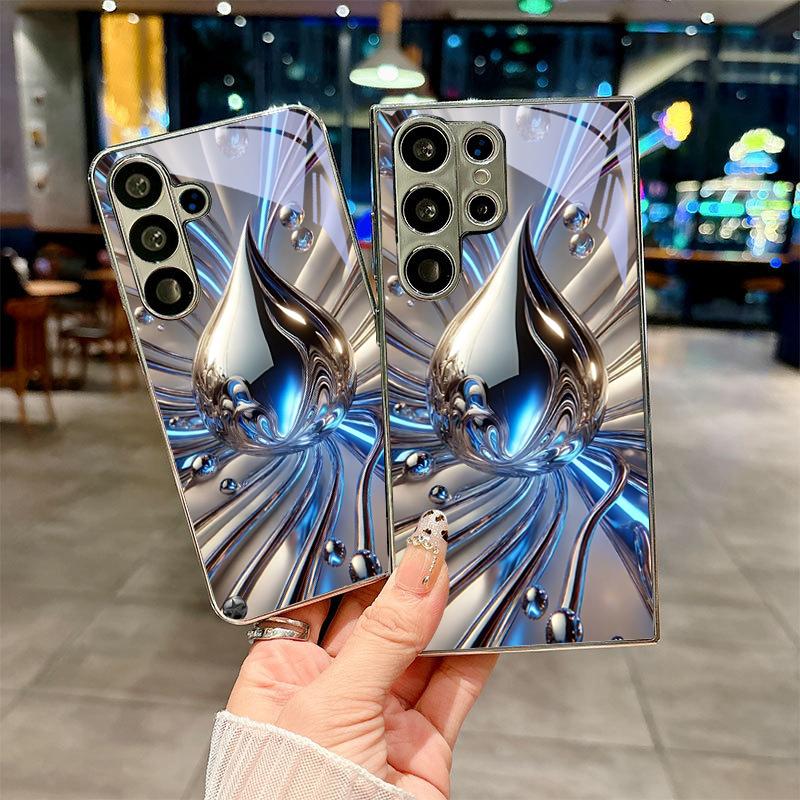 Blue Chrome Swirl Electroplated Silver Phone Case For Samsung Galaxy S26 S25 S24 S23 S22 S21 S20 Ultra Plus FE S26+ Glass Cover